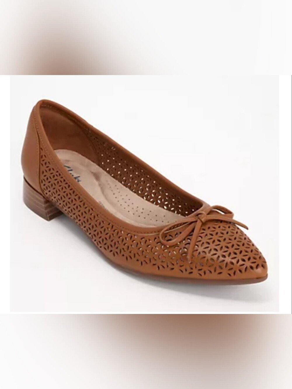 New CLARKS  Leather Brown Laser-Cut Pointed Toe Ballet Flat size 9.5